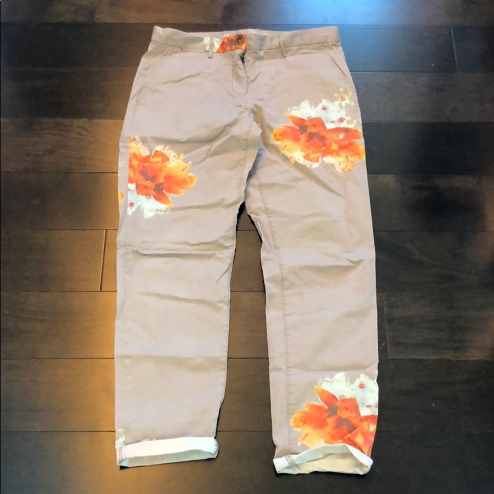 GAP khaki straight leg trouser with floral detail
